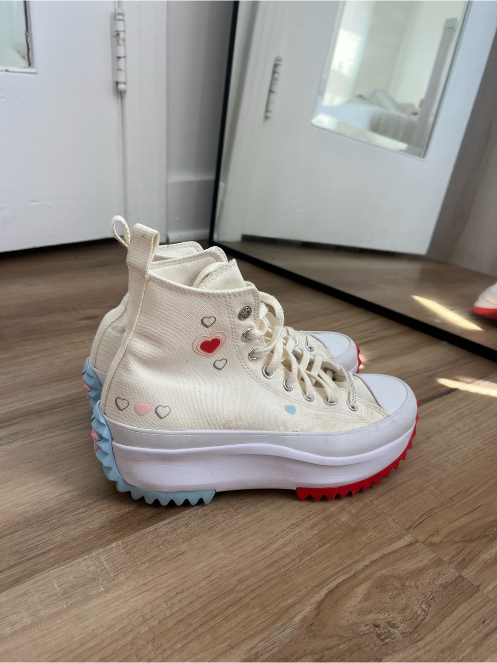 Converse Cream Heart Detail High-Top Platform Sneakers